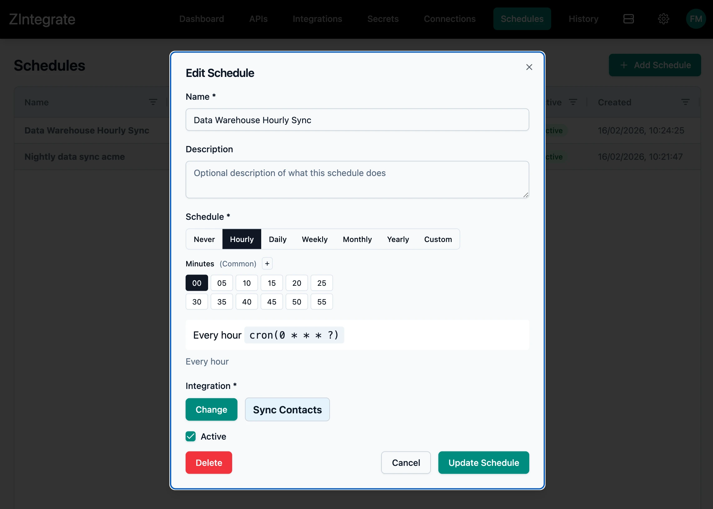 ZIntegrate Schedules